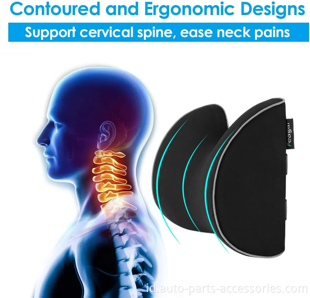 Bantal leher kursi mobil, bantal sandaran kepala untuk menghilangkan rasa sakit leher & dukungan serviks dengan 2 tali yang dapat disesuaikan dan penutup yang dapat dicuci, busa memori murni 100% dan ergonomis des